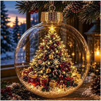 BRAVIX SnowGlow – Clear Christmas Ornament Ball with Glowing Winter Diorama Scene, Hanging Bauble for Tree & Window