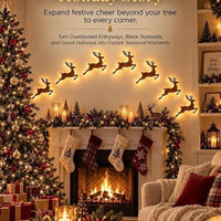 BRAVIX GlowDeer – 7Pcs Wooden LED Christmas Wall Stickers, Warm White Light Reindeer Silhouette Decorations