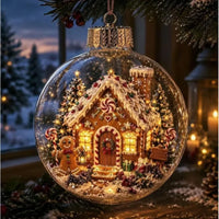 BRAVIX SnowGlow – Clear Christmas Ornament Ball with Glowing Winter Diorama Scene, Hanging Bauble for Tree & Window