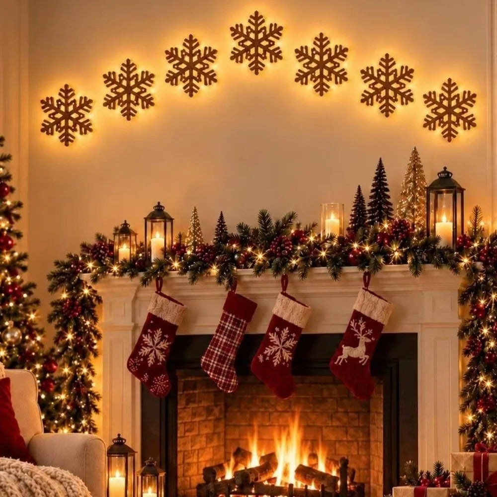 BRAVIX GlowDeer – 7Pcs Wooden LED Christmas Wall Stickers, Warm White Light Reindeer Silhouette Decorations