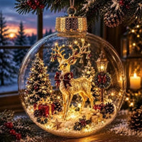BRAVIX SnowGlow – Clear Christmas Ornament Ball with Glowing Winter Diorama Scene, Hanging Bauble for Tree & Window