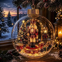 BRAVIX SnowGlow – Clear Christmas Ornament Ball with Glowing Winter Diorama Scene, Hanging Bauble for Tree & Window