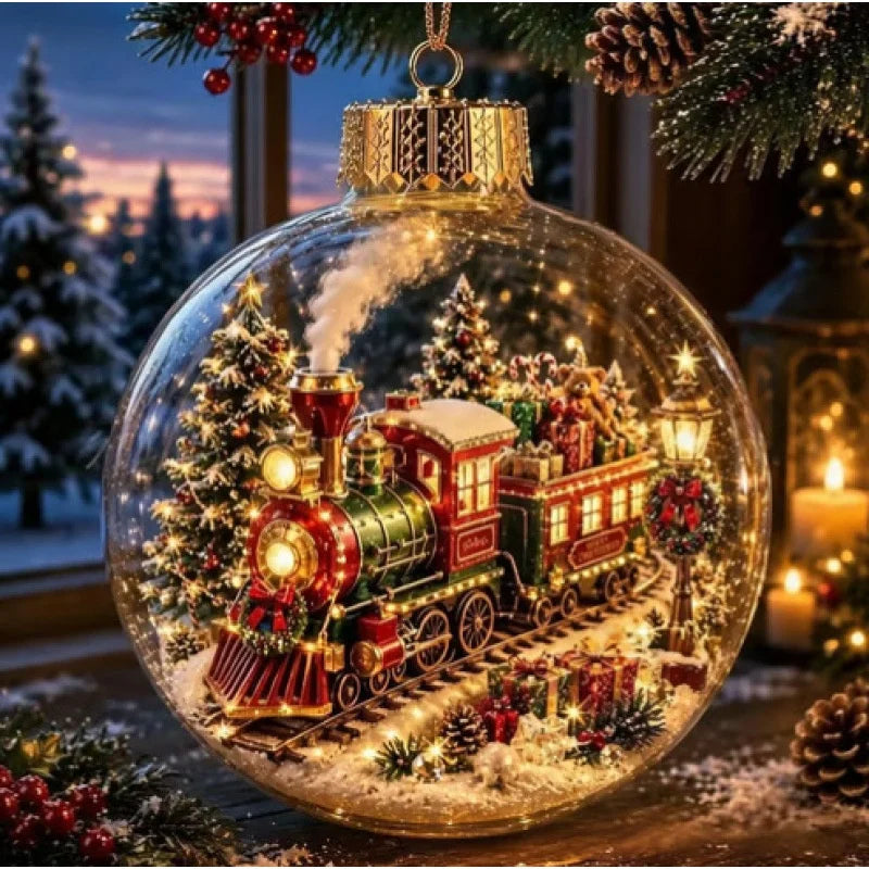 BRAVIX SnowGlow – Clear Christmas Ornament Ball with Glowing Winter Diorama Scene, Hanging Bauble for Tree & Window