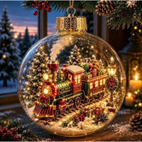 BRAVIX SnowGlow – Clear Christmas Ornament Ball with Glowing Winter Diorama Scene, Hanging Bauble for Tree & Window