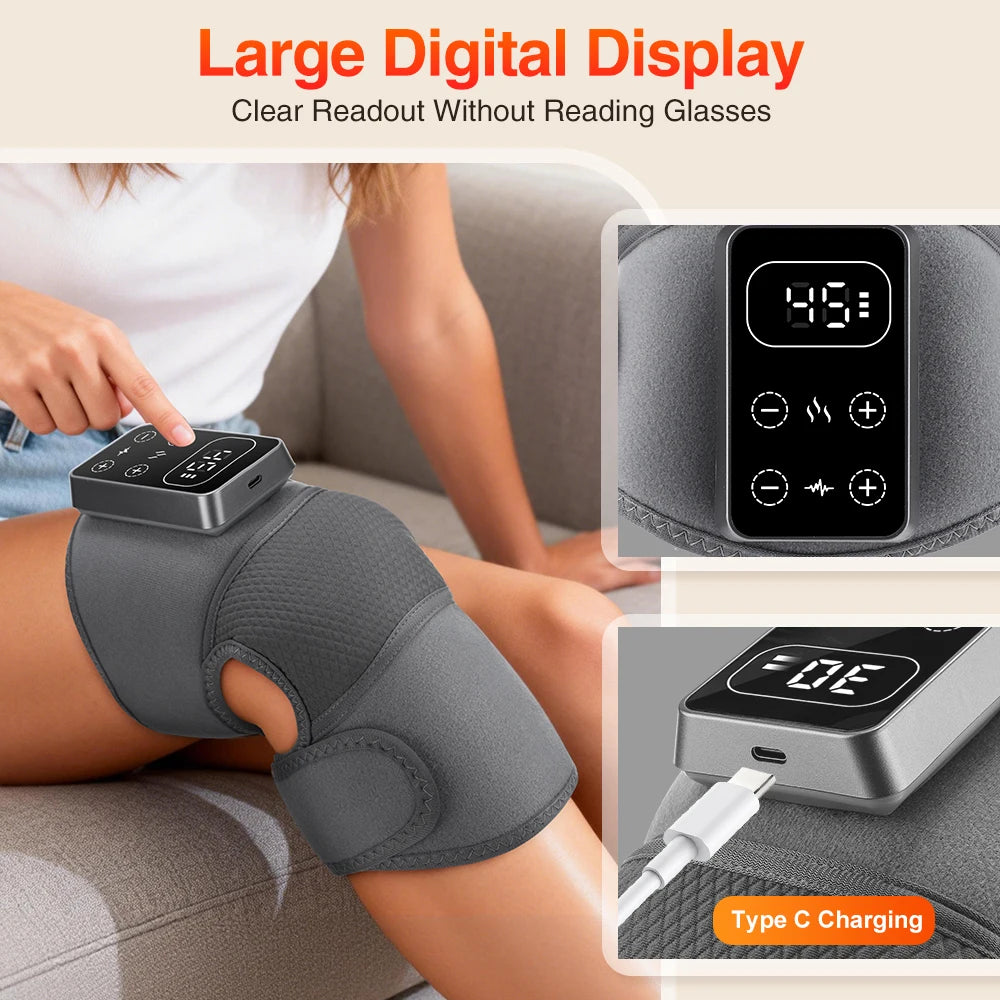 BRAVIX FlexRelief – Heated Vibration Knee Massager, Cordless 3-in-1 Shoulder & Elbow Support with Time