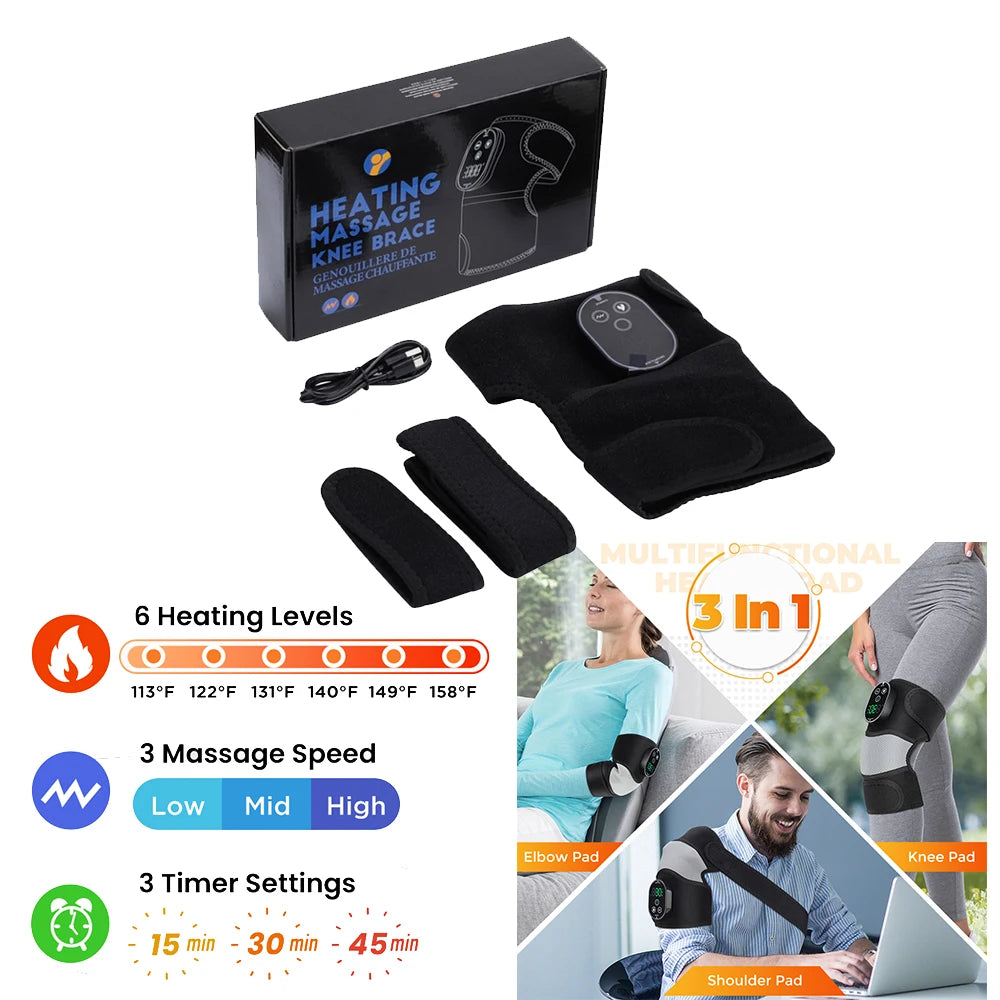 BRAVIX FlexRelief – Heated Vibration Knee Massager, Cordless 3-in-1 Shoulder & Elbow Support with Time