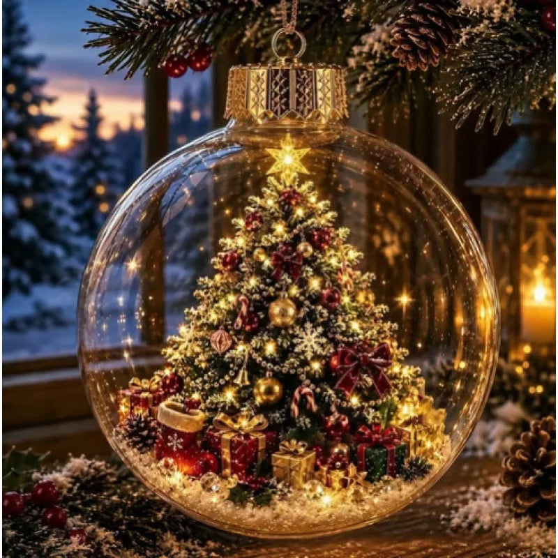 BRAVIX SnowGlow – Clear Christmas Ornament Ball with Glowing Winter Diorama Scene, Hanging Bauble for Tree & Window