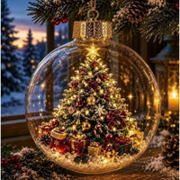 BRAVIX SnowGlow – Clear Christmas Ornament Ball with Glowing Winter Diorama Scene, Hanging Bauble for Tree & Window