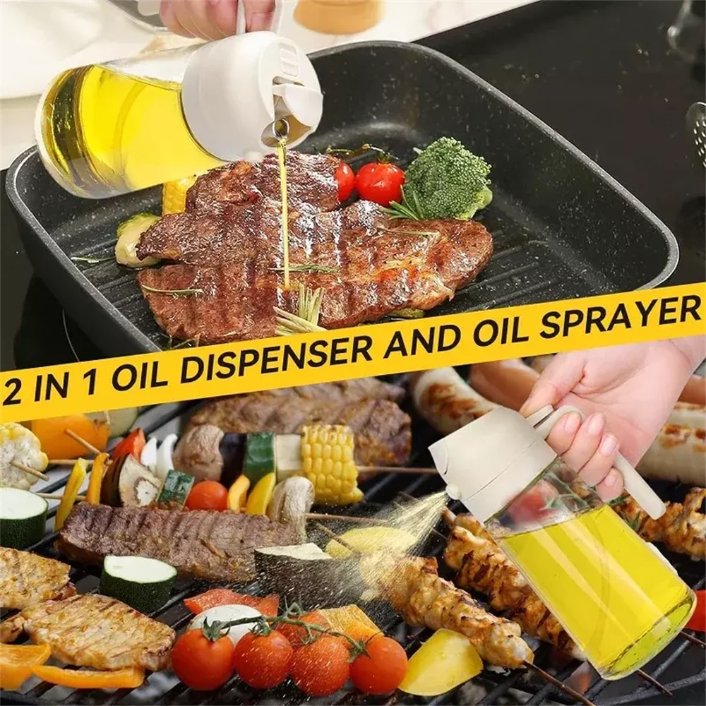 BRAVIX ChefMist – 2-in-1 Olive Oil Sprayer & Pourer Glass Bottle, 470ml for Cooking, Salads & Grilling