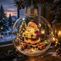 BRAVIX SnowGlow – Clear Christmas Ornament Ball with Glowing Winter Diorama Scene, Hanging Bauble for Tree & Window