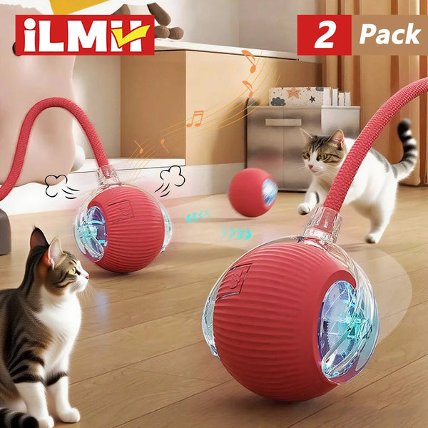 BRAVIX PlayChase – Automatic Rolling Cat Ball Toy, Interactive Electric Pet Toy with Faux Tail