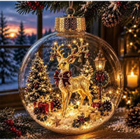 BRAVIX SnowGlow – Clear Christmas Ornament Ball with Glowing Winter Diorama Scene, Hanging Bauble for Tree & Window