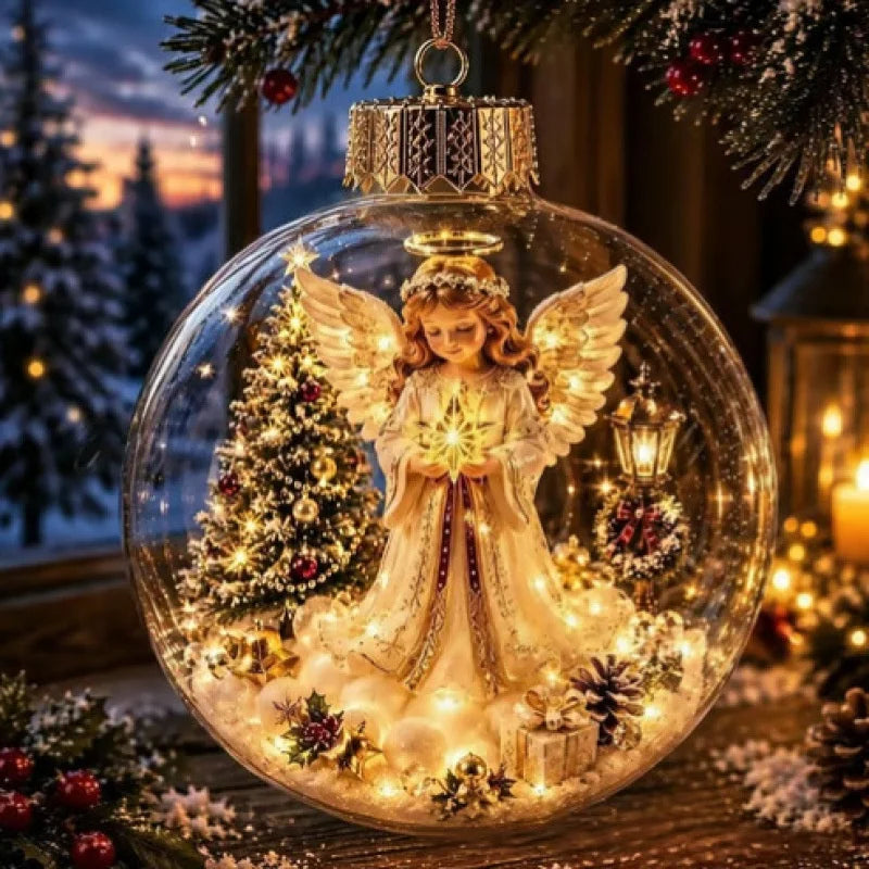 BRAVIX SnowGlow – Clear Christmas Ornament Ball with Glowing Winter Diorama Scene, Hanging Bauble for Tree & Window