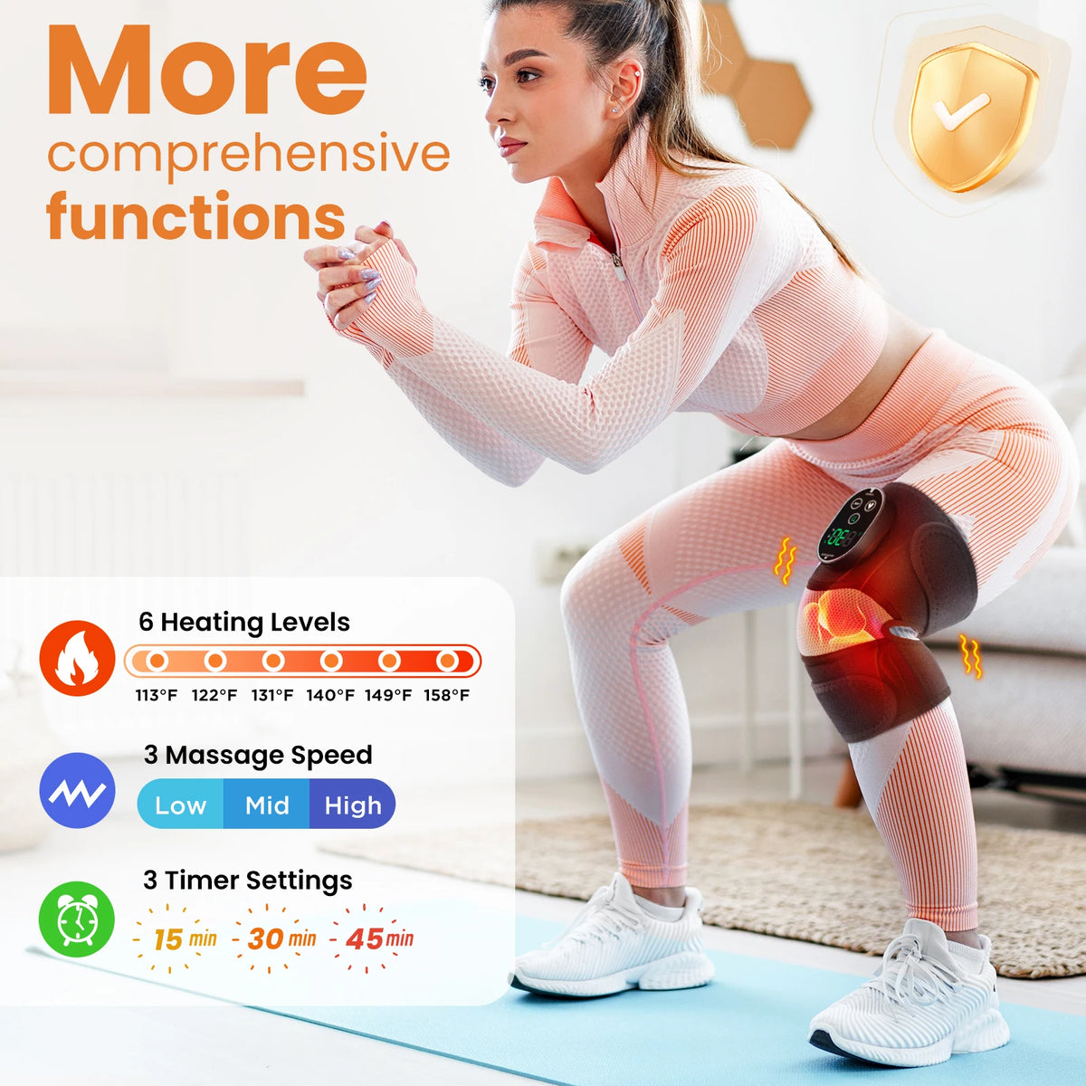 BRAVIX FlexRelief – Heated Vibration Knee Massager, Cordless 3-in-1 Shoulder & Elbow Support with Time