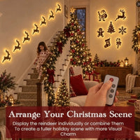 BRAVIX GlowDeer – 7Pcs Wooden LED Christmas Wall Stickers, Warm White Light Reindeer Silhouette Decorations