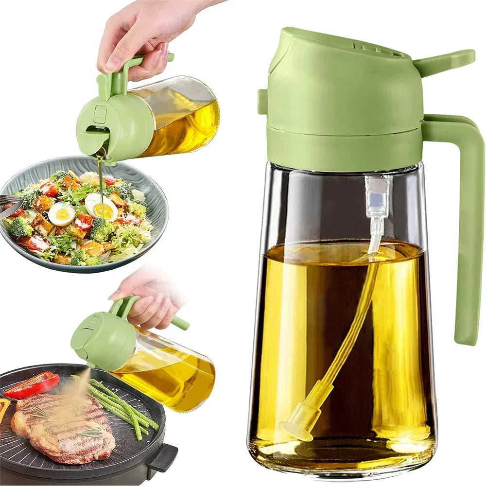 BRAVIX ChefMist – 2-in-1 Olive Oil Sprayer & Pourer Glass Bottle, 470ml for Cooking, Salads & Grilling