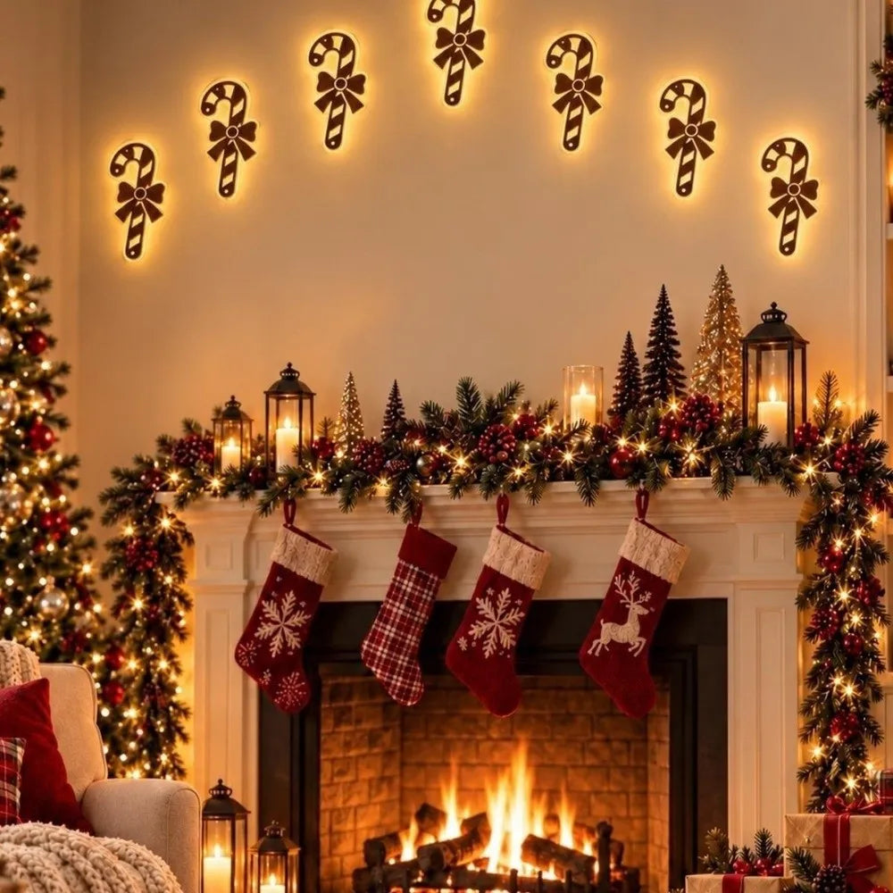 BRAVIX GlowDeer – 7Pcs Wooden LED Christmas Wall Stickers, Warm White Light Reindeer Silhouette Decorations