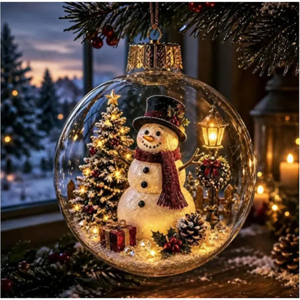 BRAVIX SnowGlow – Clear Christmas Ornament Ball with Glowing Winter Diorama Scene, Hanging Bauble for Tree & Window