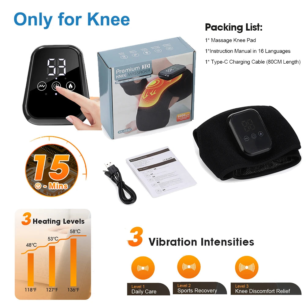 BRAVIX FlexRelief – Heated Vibration Knee Massager, Cordless 3-in-1 Shoulder & Elbow Support with Time