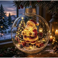 BRAVIX SnowGlow – Clear Christmas Ornament Ball with Glowing Winter Diorama Scene, Hanging Bauble for Tree & Window