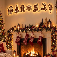 BRAVIX GlowDeer – 7Pcs Wooden LED Christmas Wall Stickers, Warm White Light Reindeer Silhouette Decorations