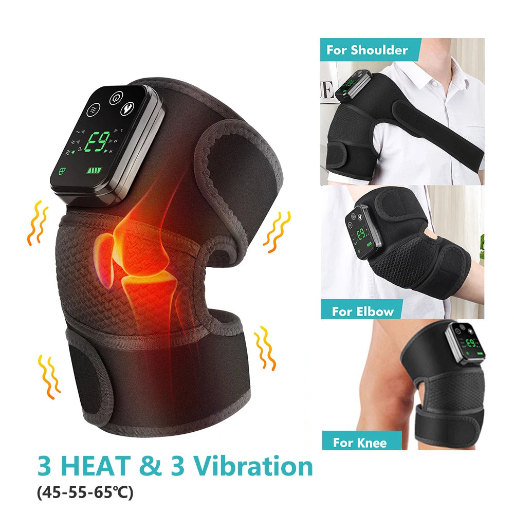 BRAVIX FlexRelief – Heated Vibration Knee Massager, Cordless 3-in-1 Shoulder & Elbow Support with Time