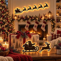 BRAVIX GlowDeer – 7Pcs Wooden LED Christmas Wall Stickers, Warm White Light Reindeer Silhouette Decorations