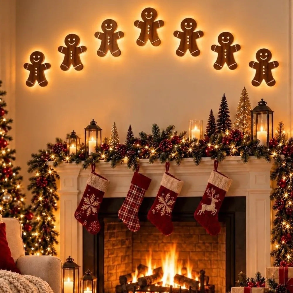 BRAVIX GlowDeer – 7Pcs Wooden LED Christmas Wall Stickers, Warm White Light Reindeer Silhouette Decorations