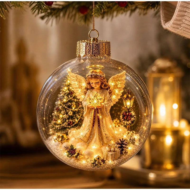 BRAVIX SnowGlow – Clear Christmas Ornament Ball with Glowing Winter Diorama Scene, Hanging Bauble for Tree & Window