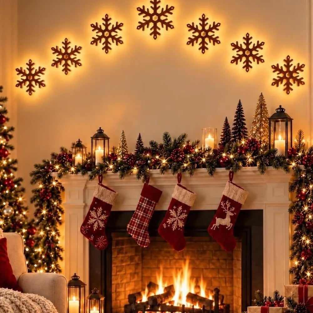 BRAVIX GlowDeer – 7Pcs Wooden LED Christmas Wall Stickers, Warm White Light Reindeer Silhouette Decorations