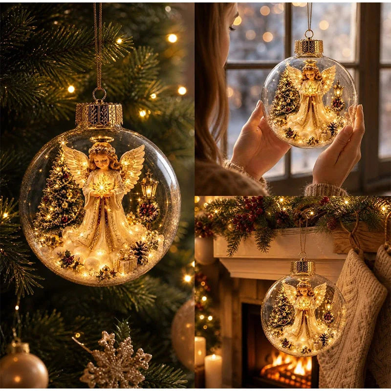 BRAVIX SnowGlow – Clear Christmas Ornament Ball with Glowing Winter Diorama Scene, Hanging Bauble for Tree & Window