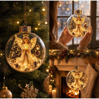 BRAVIX SnowGlow – Clear Christmas Ornament Ball with Glowing Winter Diorama Scene, Hanging Bauble for Tree & Window