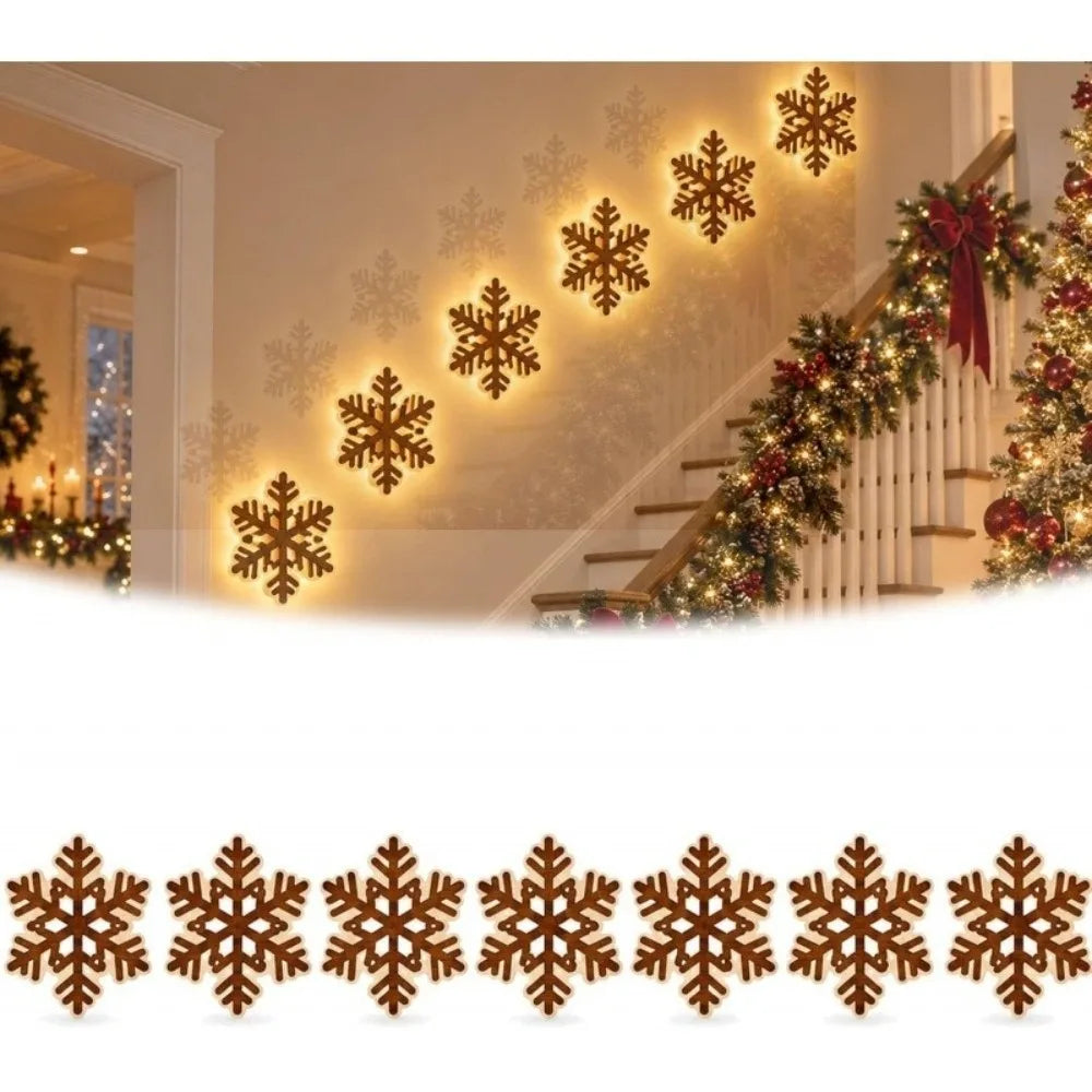 BRAVIX GlowDeer – 7Pcs Wooden LED Christmas Wall Stickers, Warm White Light Reindeer Silhouette Decorations
