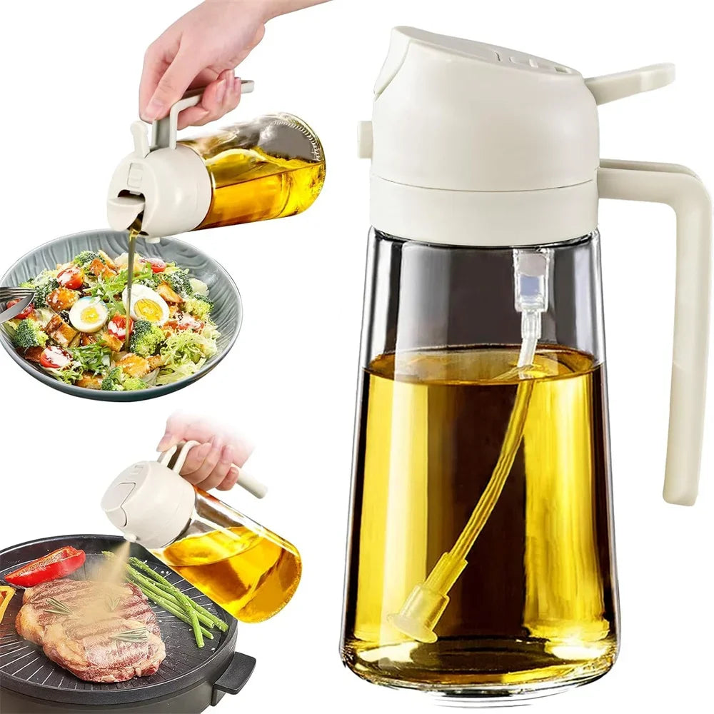 BRAVIX ChefMist – 2-in-1 Olive Oil Sprayer & Pourer Glass Bottle, 470ml for Cooking, Salads & Grilling