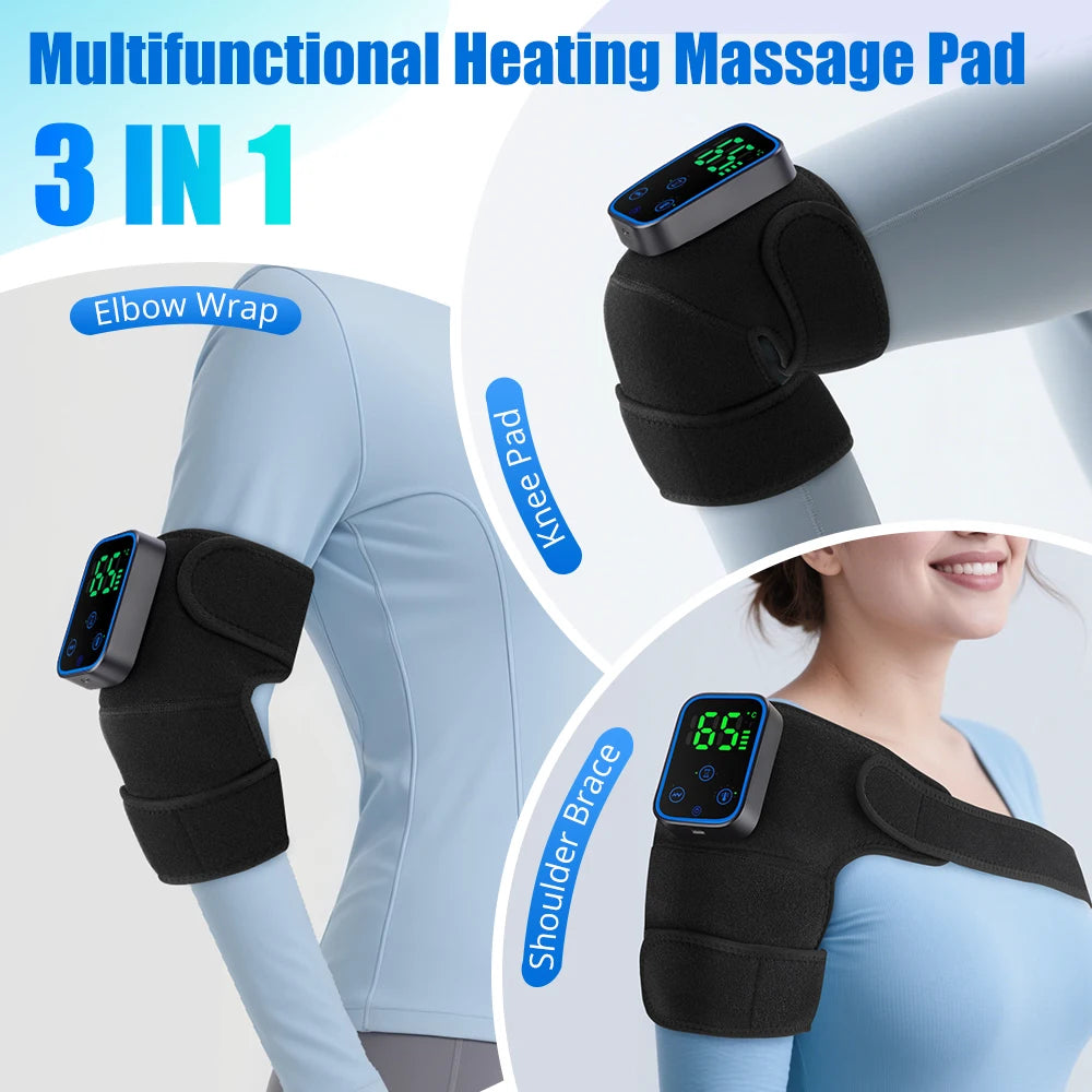 BRAVIX FlexRelief – Heated Vibration Knee Massager, Cordless 3-in-1 Shoulder & Elbow Support with Time
