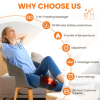 BRAVIX FlexRelief – Heated Vibration Knee Massager, Cordless 3-in-1 Shoulder & Elbow Support with Time