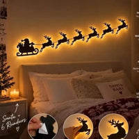 BRAVIX GlowDeer – 7Pcs Wooden LED Christmas Wall Stickers, Warm White Light Reindeer Silhouette Decorations