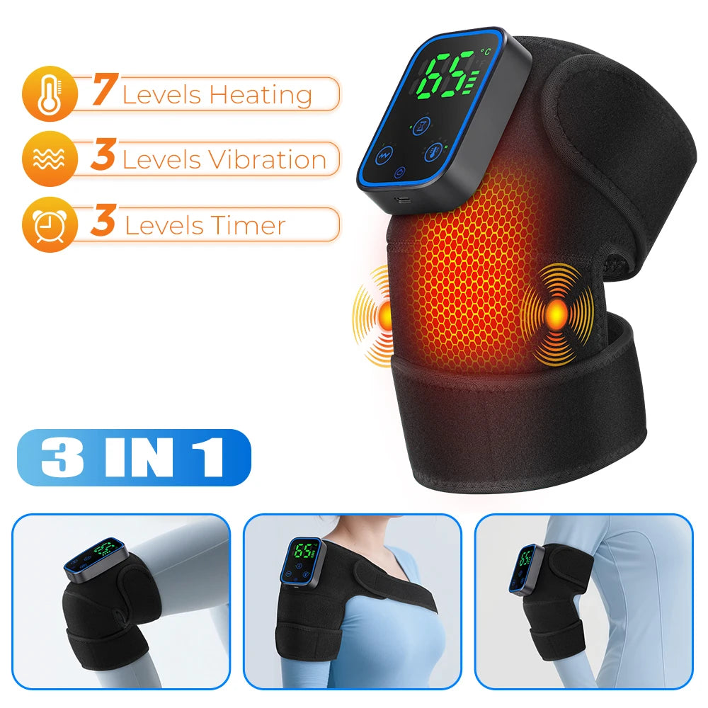 BRAVIX FlexRelief – Heated Vibration Knee Massager, Cordless 3-in-1 Shoulder & Elbow Support with Time